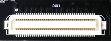 图片显示了一个CON3扩展口连接器的实物图，连接器的Pin1位置用圆点标示。该连接器用于扩展FPGA核心板的BANK16普通IO和GTP的高速数据与时钟信号。连接器的引脚排列整齐，清晰可见，为用户提供了直观的参考。