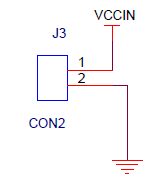 图片内容:该图展示了J3接口的电路图,其中J3接口的PIN1脚连接+5V电源,PIN2脚连接地线,箭头指示了电源的流向。图中还标注了CON2,可能表示该接口与CON2连接。 图片作用:此图在文档中用于说明J3接口的电路连接方式,帮助读者理解如何通过J3接口为AX7103B开发板的核心板单独供电。