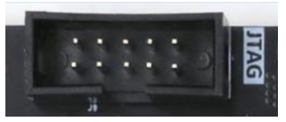 图片显示了一个JTAG接口的实物图，接口上有多个引脚，其中标有“JTAG”的引脚位于右侧。该图在文档中用于说明JTAG接口的外观，为后续对JTAG接口的详细描述和功能说明提供直观参考。
