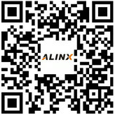 图片内容为一个二维码，二维码内有“ALINX”字样。二维码下方有“ALINX微信公众号”字样。图片在文档中起到引导用户扫描二维码关注ALINX微信公众号的作用，从而获取更多相关信息。